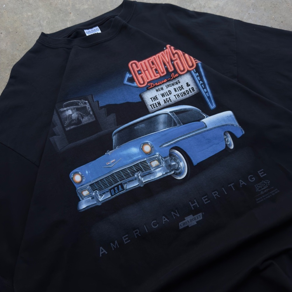 Vintage 90s Gildan Hotrod Chevy American Heritage Graphic Tee Black XXL (f3)